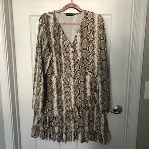 PrettyLittleThing Snakeskin print ruffle dress